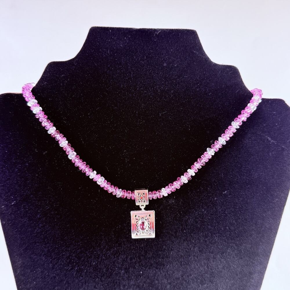Rare Lady Remington Pink Crystal Purple Pendant Necklace Fashion Jewelry 18”-20”